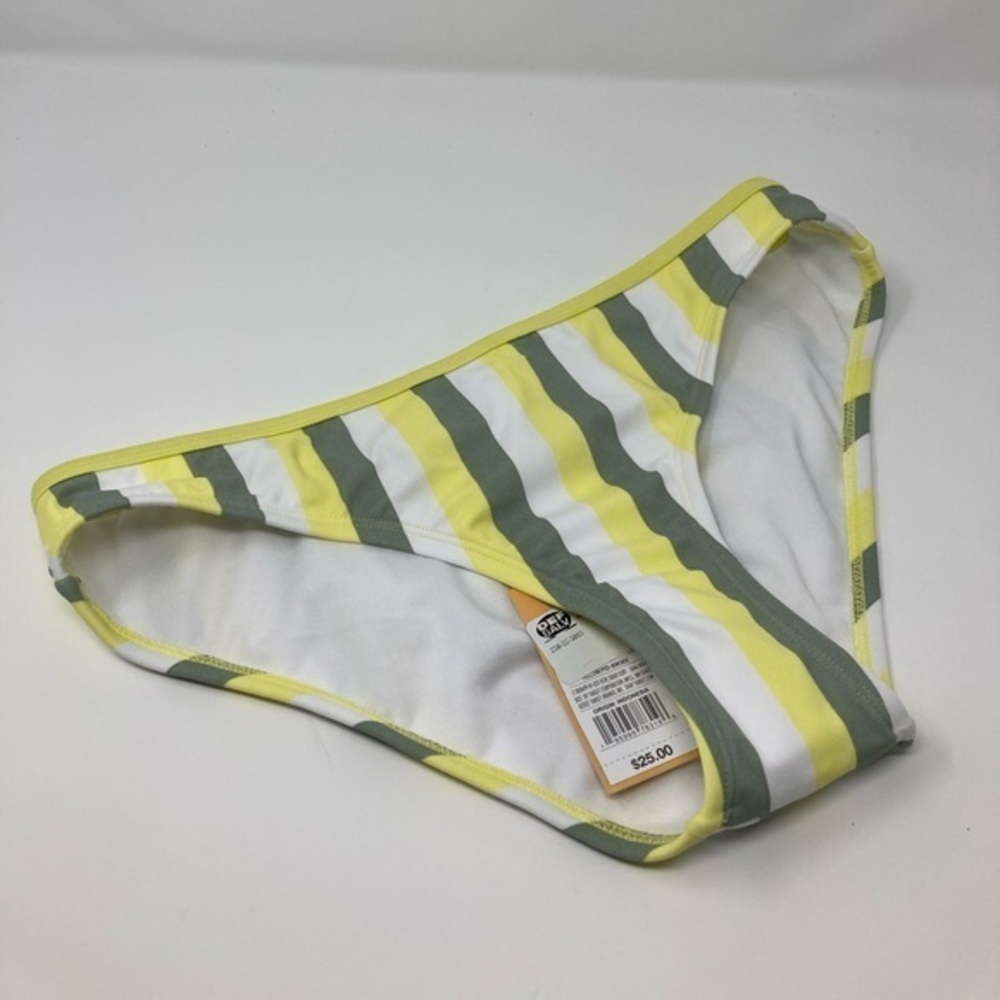 Kona Sol Medium Coverage Hipster Yellow & Green Stripped Bikini Bottoms Medium